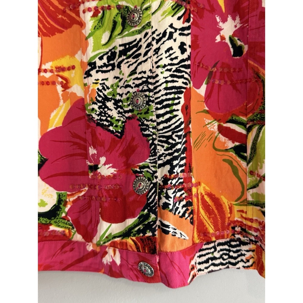 Choices Patchwork Jacket‎ Top Cardigan Floral Tropical Sequin Zebra Button Large - Picture 4 of 16